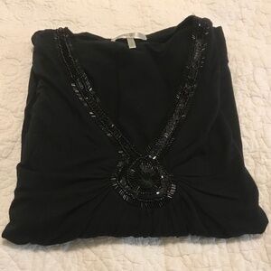 Fun beaded Metro 7 black batwing vneck blouse (M)